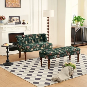 Sofa Chair Living Single Sofa Chair and Tufted Floral Bench with Turned Wood Legs, European Dressing Stool Lazy Green Sofa Chair Living Single Sofa Chair and Tufted Floral Bench with Turned Wood Legs, European Dressing Stool Lazy Green