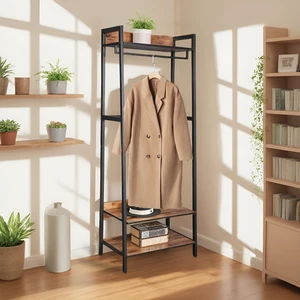 Entryway Tree with Shoe Storage and Coat Rack, Design with Metal Frame, Brown, Engineered Wood Entryway Tree with Shoe Storage and Coat Rack, Design with Metal Frame, Brown, Engineered Wood