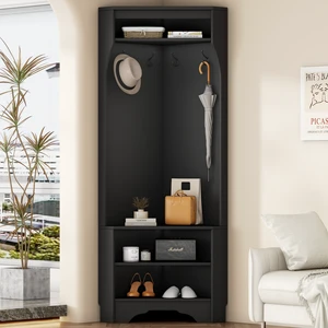 Corner Tree with Shoe Bench, Entryway Coat Rack with 4 Hooks Corner Cabinet with Adjustable Shelf for Living 29.5 Inch Corner Tree with Shoe Bench, Entryway Coat Rack with 4 Hooks Corner Cabinet with Adjustable Shelf for Living 29.5 Inch