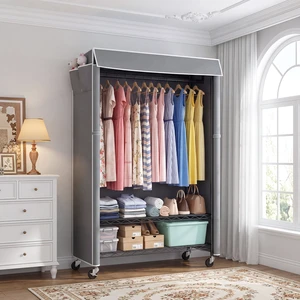 Clothes Rack with Cover, Rolling Clothes Rack Heavy Duty Garment with Shelves and Grey Cover with Side Pocket Portable Clothes Rack with Cover, Rolling Clothes Rack Heavy Duty Garment with Shelves and Grey Cover with Side Pocket Portable