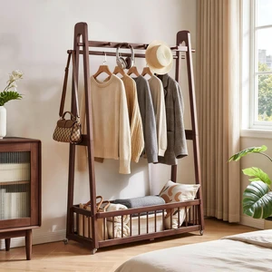 Solid Freestanding Clothing Garment Rack, ×16.34 ×63.78 Mobile Wooden Clothes Hanger Stand with Lockable Wheels Hook Solid Freestanding Clothing Garment Rack, ×16.34 ×63.78 Mobile Wooden Clothes Hanger Stand with Lockable Wheels Hook