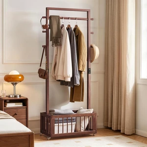 Solid Freestanding Coat Rack with Rolling Wheels and Storage Basket, ×15.75 ×70.87 Walnut Finish Clothes Hanger Stand Solid Freestanding Coat Rack with Rolling Wheels and Storage Basket, ×15.75 ×70.87 Walnut Finish Clothes Hanger Stand