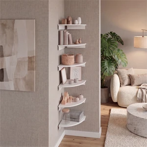 Inchx 12 Inch Corner 2 Tier Floating Wall Shelf, Wall-Mounted Display Ledge for Living Storage, White, Particle Board Inchx 12 Inch Corner 2 Tier Floating Wall Shelf, Wall-Mounted Display Ledge for Living Storage, White, Particle Board