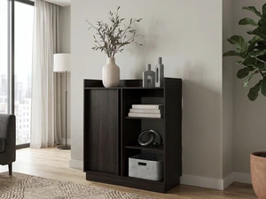Westbrook Storage Cabinet with Open Shelves, Accent Cabinet with Doors for Living and Dining, Wenge, Particle Board Westbrook Storage Cabinet with Open Shelves, Accent Cabinet with Doors for Living and Dining, Wenge, Particle Board