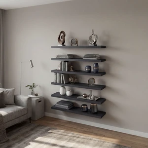 6 Piece Floating Wall Shelves Set, Wood Wall Mounted Display Shelves for Decor and Storage, Wenge, Particle Board 6 Piece Floating Wall Shelves Set, Wood Wall Mounted Display Shelves for Decor and Storage, Wenge, Particle Board
