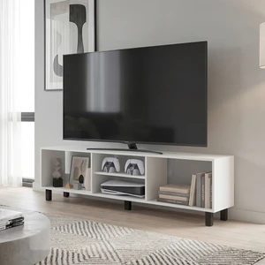 TV 70 Inch Stand with Open Storage Shelves, Media Console Entertainment Center for Living, White, Particle Board TV 70 Inch Stand with Open Storage Shelves, Media Console Entertainment Center for Living, White, Particle Board