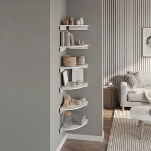 Inchx 12 Inch Corner 2 Tier Floating Wall Shelf, Wall-Mounted Display Ledge for Living Storage, White, Particle Board Inchx 12 Inch Corner 2 Tier Floating Wall Shelf, Wall-Mounted Display Ledge for Living Storage, White, Particle Board