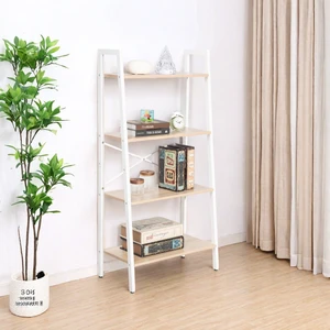 4 Tier Bookshelf, Freestanding Display Bookcase Storage Rack Shelf Plant Stand for Living, White Oak, Wood and Metal 4 Tier Bookshelf, Freestanding Display Bookcase Storage Rack Shelf Plant Stand for Living, White Oak, Wood and Metal