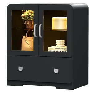 Display Cabinet with Acrylic Doors, Tall Curio Cabinet with LED Lights Storage with Drawers and Adjustable Shelves Display Cabinet with Acrylic Doors, Tall Curio Cabinet with LED Lights Storage with Drawers and Adjustable Shelves