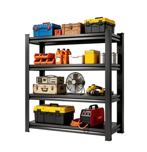 4 Tier Adjustable Storage Rack, Practical Metal Shelving Unit for and Organization Assembly Required, Black, Metal 4 Tier Adjustable Storage Rack, Practical Metal Shelving Unit for and Organization Assembly Required, Black, Metal