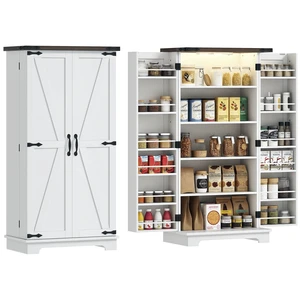 47 Inch LED Kitchen Pantry Cabinet, Storage Cabinet with Deep Shelves and 12 Door Shelves Freestanding Food Pantry 47 Inch LED Kitchen Pantry Cabinet, Storage Cabinet with Deep Shelves and 12 Door Shelves Freestanding Food Pantry