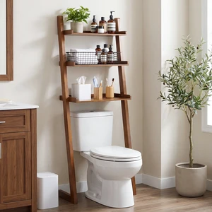 Solid Over the Toilet Storage Shelf, 3 Tier Freestanding Above Toilet Organizer Leaning Ladder Rack Space Saver Solid Over the Toilet Storage Shelf, 3 Tier Freestanding Above Toilet Organizer Leaning Ladder Rack Space Saver