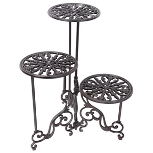 3 Tier Cast Iron Plant Stand, Decorative Metal Flower Pot Holder Scrollwork Display Rack Heavy Duty Plant Holder 3 Tier Cast Iron Plant Stand, Decorative Metal Flower Pot Holder Scrollwork Display Rack Heavy Duty Plant Holder