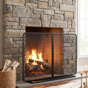 Two Panel Freestanding Fireplace Screen, 50 Inch 35 Inch Iron Mesh Fire Spark Barrier for Indoor Fireplace, Black Two Panel Freestanding Fireplace Screen, 50 Inch 35 Inch Iron Mesh Fire Spark Barrier for Indoor Fireplace, Black