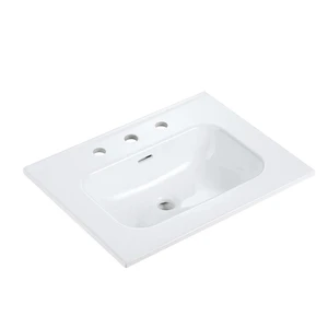 Integrated Ceramic Basin with Three Predrilled Faucet Holes, Drain Assembly Not Included, Glossy White, Sinks Integrated Ceramic Basin with Three Predrilled Faucet Holes, Drain Assembly Not Included, Glossy White, Sinks