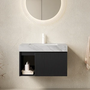 30 Inch Vanity and Sink, Floating Storage Cabinet Carrara Vein Sintered Stone Top and Ceramic Basin with Pre Drilled 30 Inch Vanity and Sink, Floating Storage Cabinet Carrara Vein Sintered Stone Top and Ceramic Basin with Pre Drilled