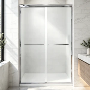 44 to 48 Inch 72 Inch Framed Double Sliding Shower Door, 4 6 mm Frosted Tempered Glass with Nano Self Cleaning 44 to 48 Inch 72 Inch Framed Double Sliding Shower Door, 4 6 mm Frosted Tempered Glass with Nano Self Cleaning