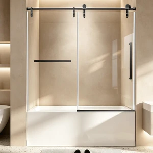 60 Inch 60 Inch Frameless Single Sliding Shower Door, Bathtub Door 4 6 mm Tempered Glass Explosion Proof Film 60 Inch 60 Inch Frameless Single Sliding Shower Door, Bathtub Door 4 6 mm Tempered Glass Explosion Proof Film