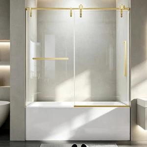 60 Inch 60 Inch Frameless Single Sliding Shower Door, Bathtub Door 4 6 mm Tempered Glass Explosion Proof Film 60 Inch 60 Inch Frameless Single Sliding Shower Door, Bathtub Door 4 6 mm Tempered Glass Explosion Proof Film