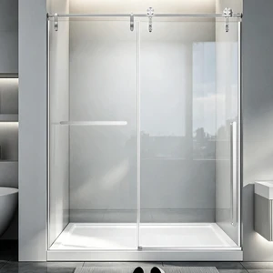 60 Inch 75 Inch Frameless Single Sliding Shower Door, 4 6 mm Tempered Glass Explosion Proof Film, Brushed Nickel 60 Inch 75 Inch Frameless Single Sliding Shower Door, 4 6 mm Tempered Glass Explosion Proof Film, Brushed Nickel