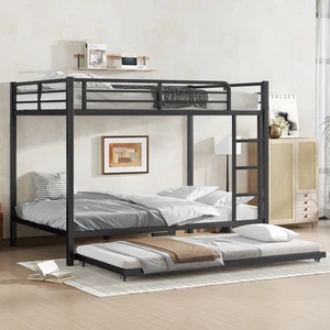 Full Over Full Metal Bunk Bed with Twin Size Trundle, Black, Beds Frames Bases Full Over Full Metal Bunk Bed with Twin Size Trundle, Black, Beds Frames Bases