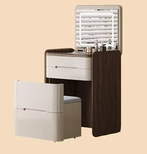Functional Makeup Vanity Built in Mirror Ample Storage Space Saving Design, Off White, LED and Solid Wood, Makeup Functional Makeup Vanity Built in Mirror Ample Storage Space Saving Design, Off White, LED and Solid Wood, Makeup