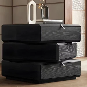 Rotating Nightstand with Spacious Drawers, Black, Solid Wood Rotating Nightstand with Spacious Drawers, Black, Solid Wood