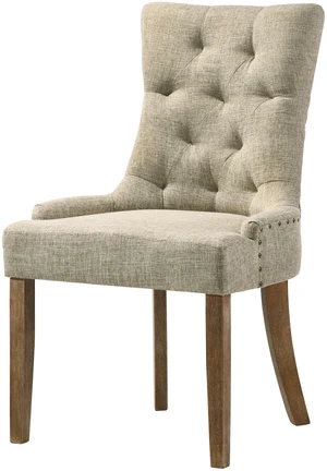 Salvaged Tufted Back Parson Chairs Set, Beige Brown, Wood and Fabric, Seating for Dining Salvaged Tufted Back Parson Chairs Set, Beige Brown, Wood and Fabric, Seating for Dining