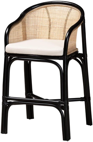 Bohemian Two Tone and Rattan Counter Stool, Brown White, Seating for Dining Bohemian Two Tone and Rattan Counter Stool, Brown White, Seating for Dining