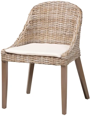 Bohemian Kubu Rattan and Dining Chair, Gray Taupe, Wood, Seating for Dining Bohemian Kubu Rattan and Dining Chair, Gray Taupe, Wood, Seating for Dining
