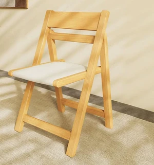Folding Chair Solid with Black Leather Seat Space Saving Design, Natural, Wood, Seating for Dining Folding Chair Solid with Black Leather Seat Space Saving Design, Natural, Wood, Seating for Dining