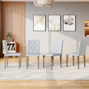 4 Piece Set Dining Chairs Ergonomically Designed Buckle Backrest, 35 Inches High Silver Metal Legs Combining Comfort 4 Piece Set Dining Chairs Ergonomically Designed Buckle Backrest, 35 Inches High Silver Metal Legs Combining Comfort