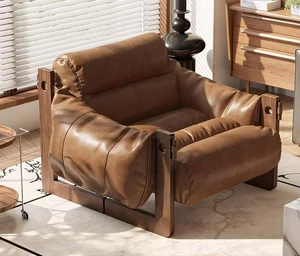 Oil Waxed Leather Lounge Chair Solid Wood Frame Deep Seat Accent Armchair, Brown, Oil Waxed Leather and Rubber Wood Oil Waxed Leather Lounge Chair Solid Wood Frame Deep Seat Accent Armchair, Brown, Oil Waxed Leather and Rubber Wood
