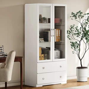 64 Inch Tall Display Cabinet with Storage Drawers and Acrylic Doors, Wooden Frame Curio Cabinet with LED Lights 3 Tier 64 Inch Tall Display Cabinet with Storage Drawers and Acrylic Doors, Wooden Frame Curio Cabinet with LED Lights 3 Tier