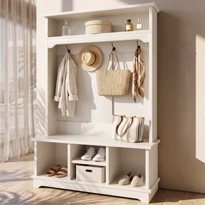 Coat Rack with Shoe Storage, Tree with Shoe Bench Cubbies 1 Tier Top Storage Entryway Bench for Entryway Living, White Coat Rack with Shoe Storage, Tree with Shoe Bench Cubbies 1 Tier Top Storage Entryway Bench for Entryway Living, White