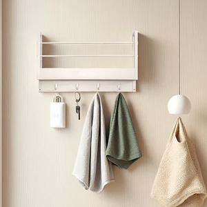 Floating Shelf Coat Rack, Wall Mounted Storage Shelves with Coat Hooks Key Holder for Entryway Living Set, White, Wood Floating Shelf Coat Rack, Wall Mounted Storage Shelves with Coat Hooks Key Holder for Entryway Living Set, White, Wood