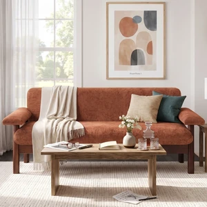 69.9 Inch Sofa Chenille Upholstered Couch with Pillow Top Arms and Sewn Pillow Back Rubberwood Legs Single Cushion Sofa 69.9 Inch Sofa Chenille Upholstered Couch with Pillow Top Arms and Sewn Pillow Back Rubberwood Legs Single Cushion Sofa