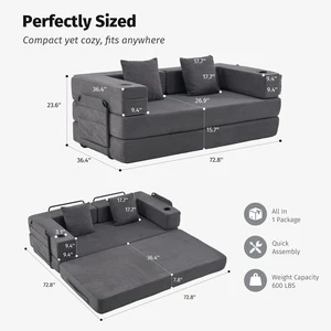 Modular Convertible Sofa Bed with Built in Cup Holders, Heavy Duty Iron Frame Corduroy Fabric Stackable Space Saving Modular Convertible Sofa Bed with Built in Cup Holders, Heavy Duty Iron Frame Corduroy Fabric Stackable Space Saving