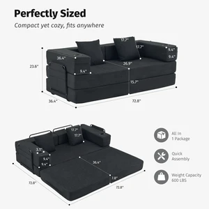 Modular Convertible Sofa Bed with Built in Cup Holders, Heavy Duty Iron Frame Corduroy Fabric Stackable Space Saving Modular Convertible Sofa Bed with Built in Cup Holders, Heavy Duty Iron Frame Corduroy Fabric Stackable Space Saving