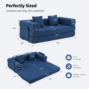 Modular Convertible Sofa Bed with Built in Cup Holders, Heavy Duty Iron Frame Corduroy Fabric Stackable Space Saving Modular Convertible Sofa Bed with Built in Cup Holders, Heavy Duty Iron Frame Corduroy Fabric Stackable Space Saving