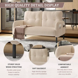 Corduroy Fabric, Monochrome Double Sofa Suitable for Living and Bedrooms, Beige, Loveseats Corduroy Fabric, Monochrome Double Sofa Suitable for Living and Bedrooms, Beige, Loveseats