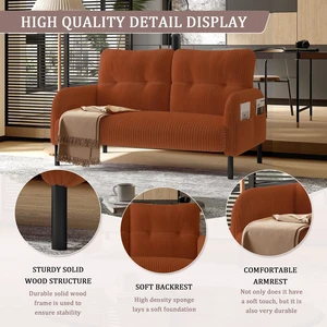 Corduroy Fabric, Monochrome Double Sofa Suitable for Living and Bedrooms, Orange, Loveseats Corduroy Fabric, Monochrome Double Sofa Suitable for Living and Bedrooms, Orange, Loveseats