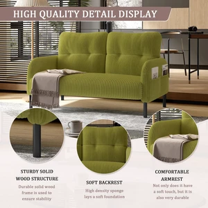 Corduroy Fabric, Monochrome Double Sofa Suitable for Living and Bedrooms, Olive, Loveseats Corduroy Fabric, Monochrome Double Sofa Suitable for Living and Bedrooms, Olive, Loveseats