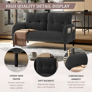 Corduroy Fabric, Monochrome Double Sofa Suitable for Living and Bedrooms, Gray, Loveseats Corduroy Fabric, Monochrome Double Sofa Suitable for Living and Bedrooms, Gray, Loveseats