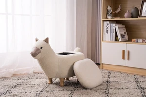 Leo the Llama Storage Ottoman, White, Faux Fur Leo the Llama Storage Ottoman, White, Faux Fur