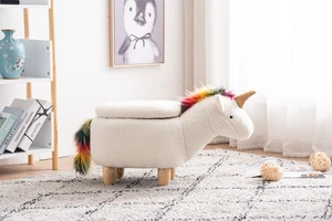 Uma the Unicorn Storage Ottoman, White, Faux Fur Uma the Unicorn Storage Ottoman, White, Faux Fur