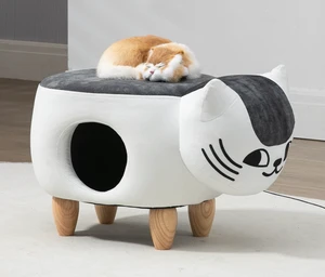 Caroline the Cat Ottoman, White Gray, Microfiber Caroline the Cat Ottoman, White Gray, Microfiber