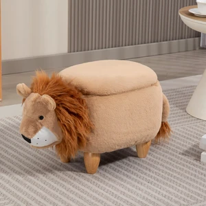 Luke the Lion Storage Ottoman, Brown, Faux Fur