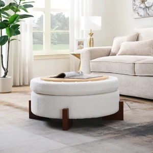 Video Provided 33.00 Inch Storage Ottoman, Round Footrest with Sponge Padded Seat Teddy Fabric Step Stool for Sofa Video Provided 33.00 Inch Storage Ottoman, Round Footrest with Sponge Padded Seat Teddy Fabric Step Stool for Sofa
