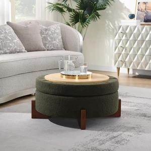 Video Provid33.00 Inch Storage Ottoman, Round Footrest with Sponge Padded Seat Teddy Fabric Step Stool for Sofa Living Video Provid33.00 Inch Storage Ottoman, Round Footrest with Sponge Padded Seat Teddy Fabric Step Stool for Sofa Living